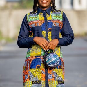 Bebeoku Shirt Dress (Ankara & Jean Combo)